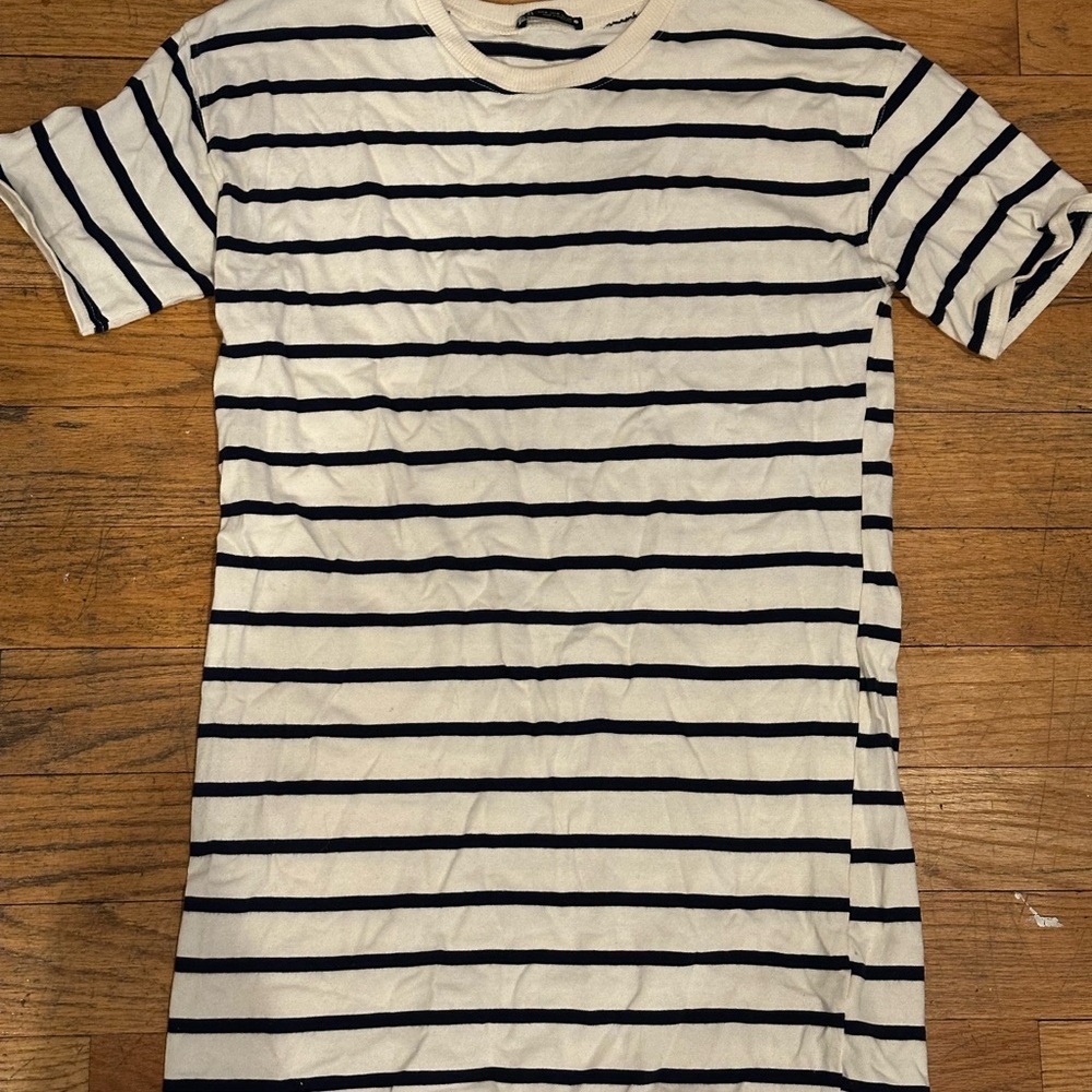 Zara Black and White Striped Short Sleeve Dress